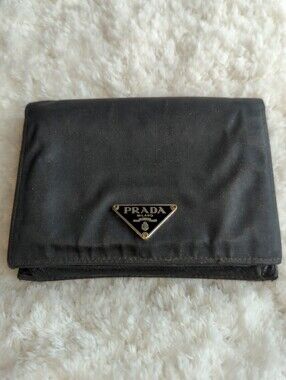 PRADA Authentic Black Nylon And Leather Triangular Logo Wallet Mens Or Women's